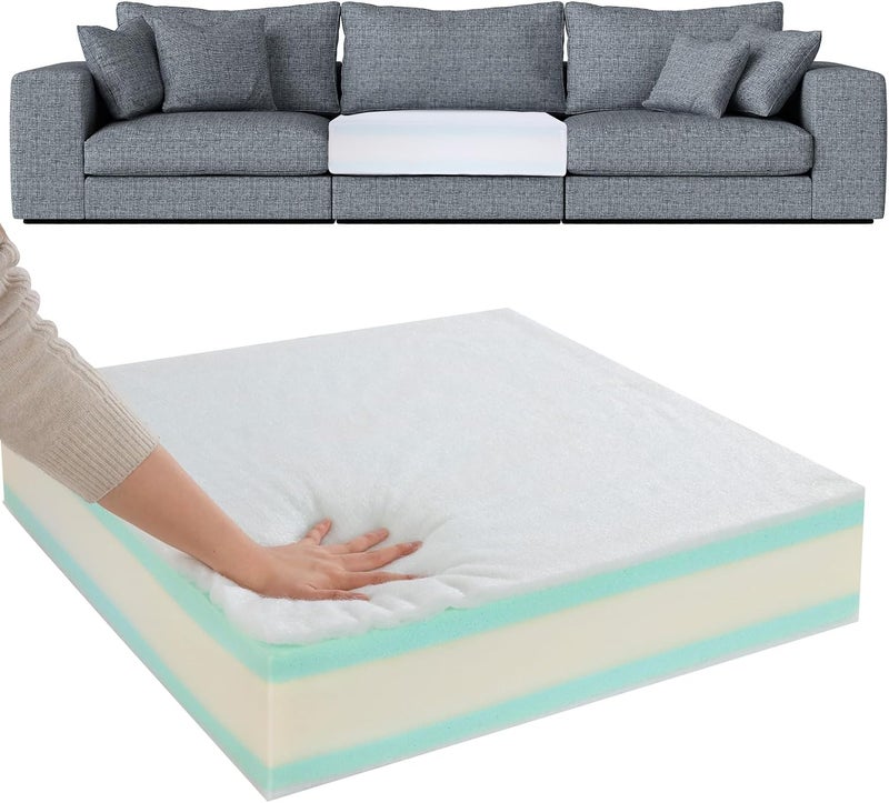 HOMBYS Memory Foam Couch Cushion Replacement, High Density Upholstery Foam Wrapped with Memory Foam & Polyester Batting, Sofa Cushions Inserts with Dacron Fiber Layer,with Removable Cover,6"x26"x26" - Image 1